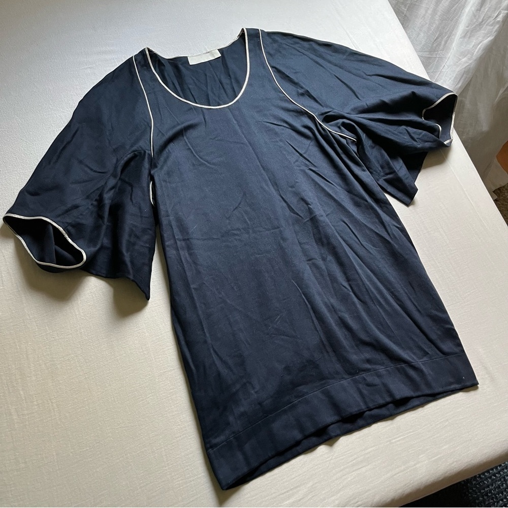 Stella McCartney navy blue knit‎ contrast piping trim kimono sleeve draped mini